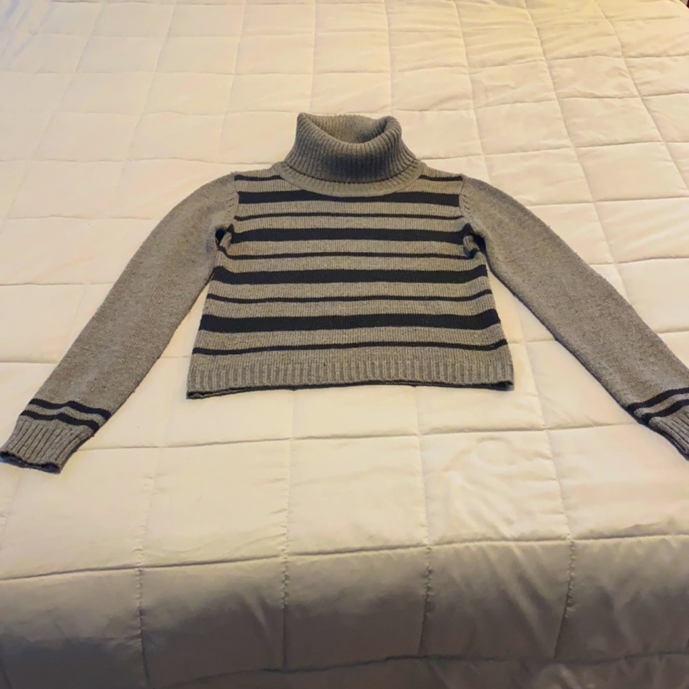 Striped Gray Turtleneck Sweater